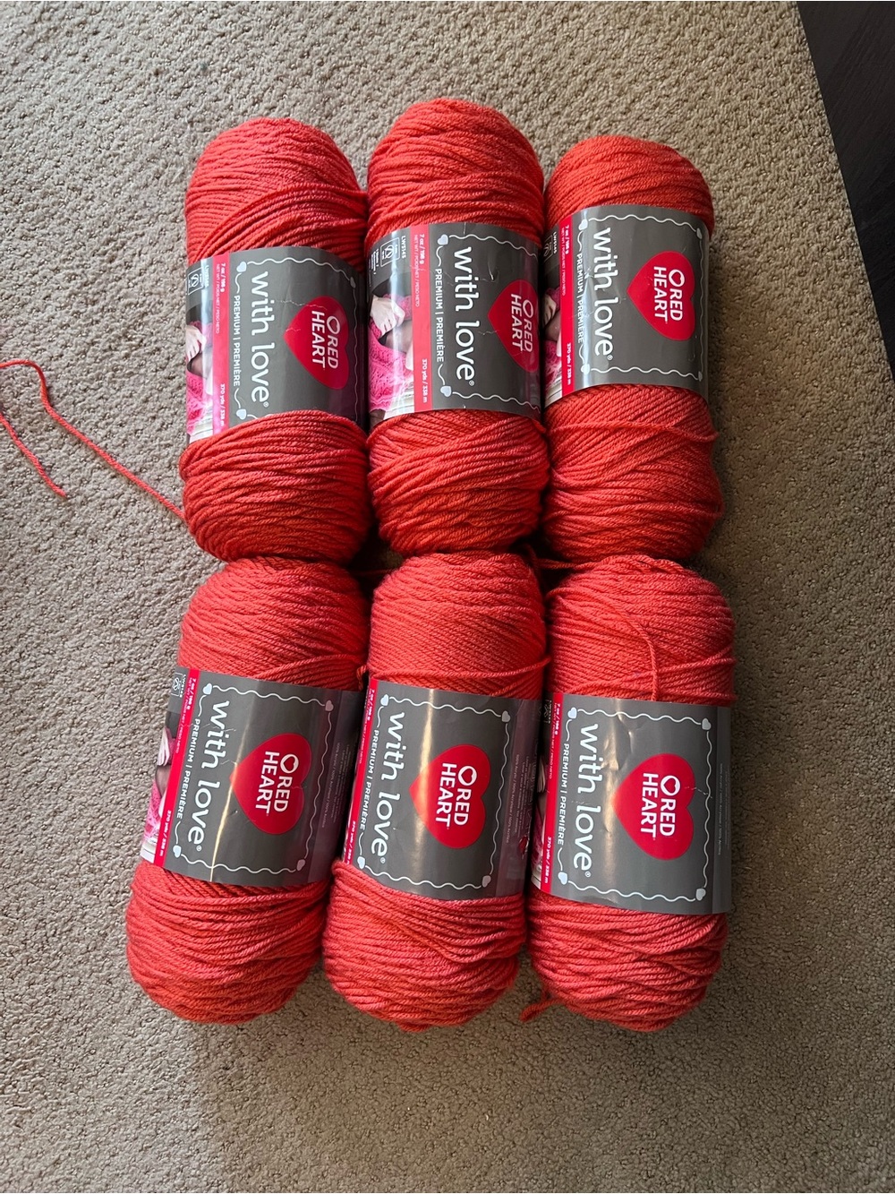 Red Heart 'With Love' Soft Orange Acrylic Yarn - 6 Skeins